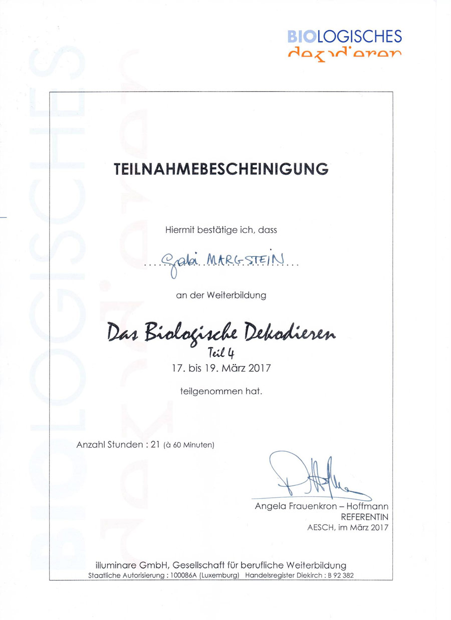 Biologischen Dekodieren - Gabi Margstein Heilpraktikerin und Psychotherapeutin mit Praxis in Bühl (bei Rastatt / Baden-Baden)